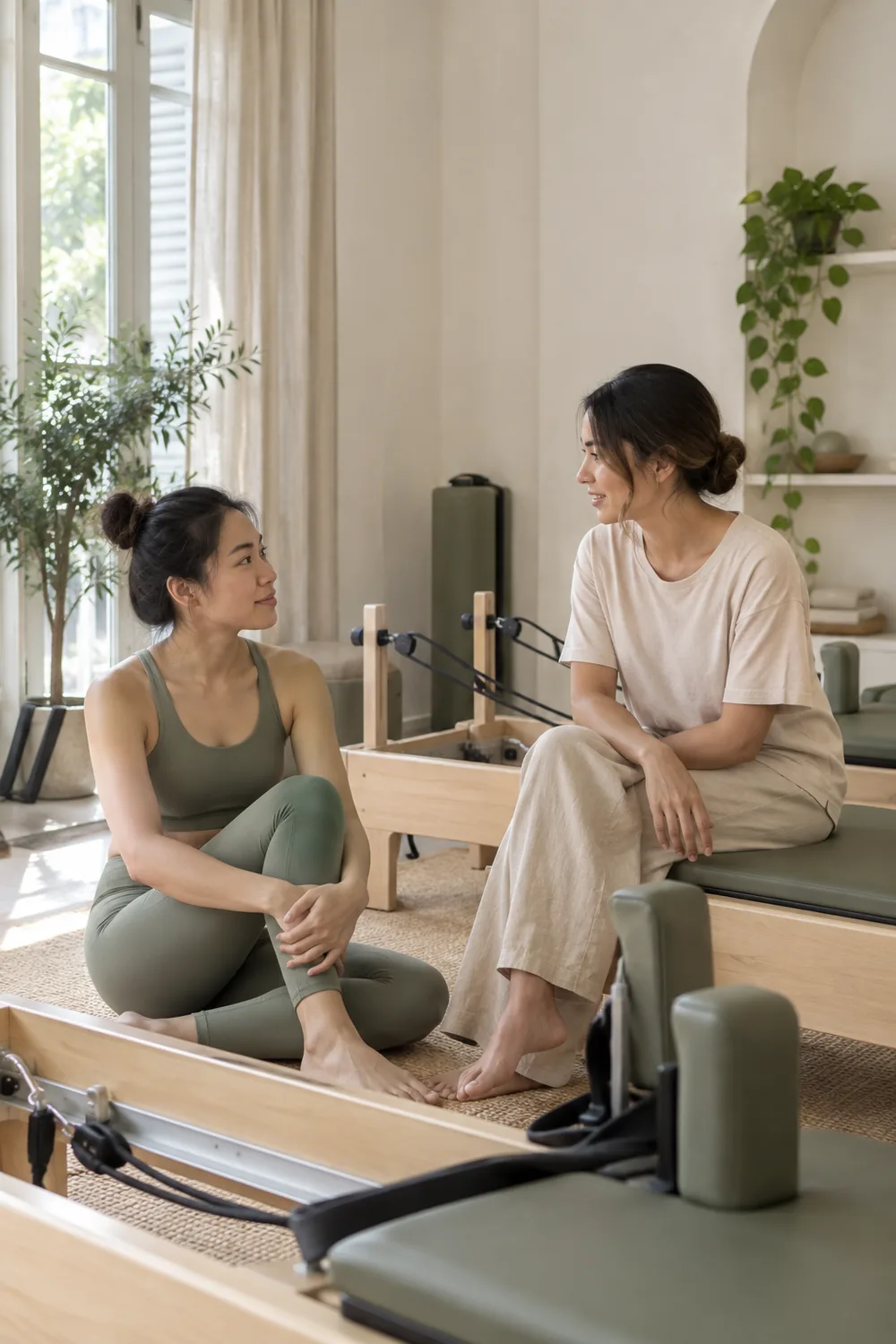 Illustrative conversation before a Pilates session
